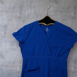 Womens Chic Flex Blue Scrub Top V-Neck Pockets Medium 95% Polyester & 5% Spandex